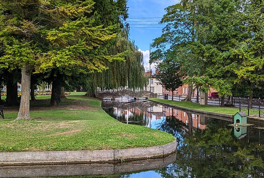 The Eau River at Bourne, Lincolnshire, England.