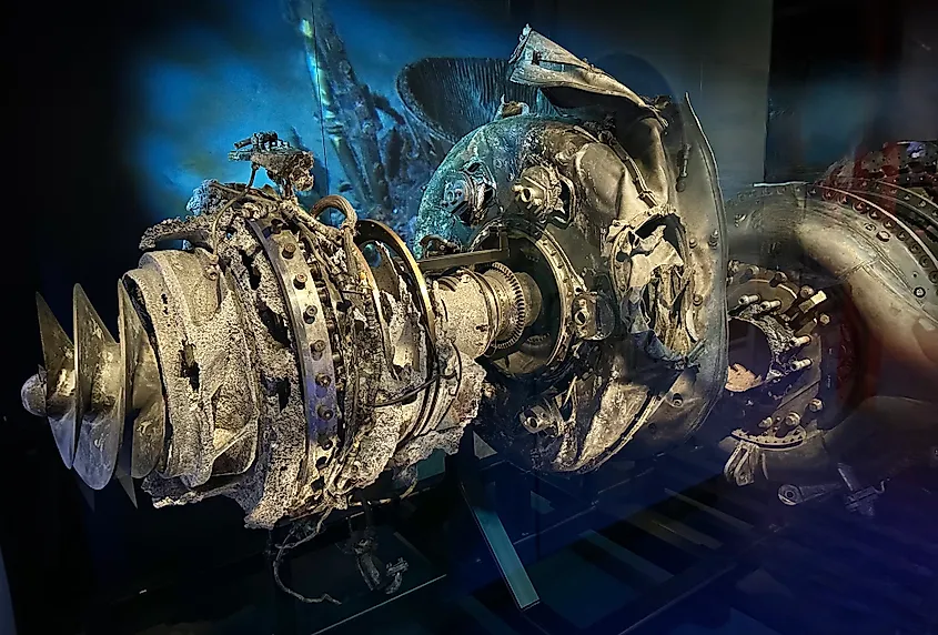 Saturn V F-1 Rocket Engine Remains from Apollo 11 jurvetson, CC BY 2.0 <https://creativecommons.org/licenses/by/2.0>, via Wikimedia Commons