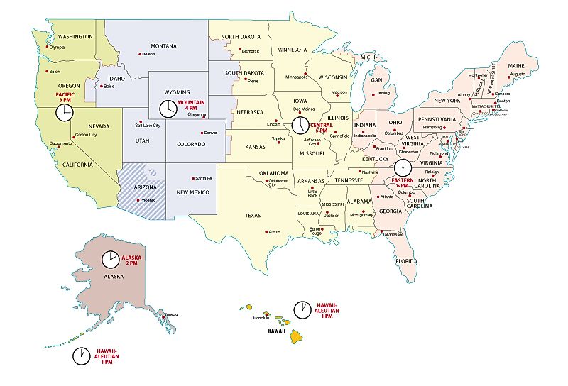 United States time zones map