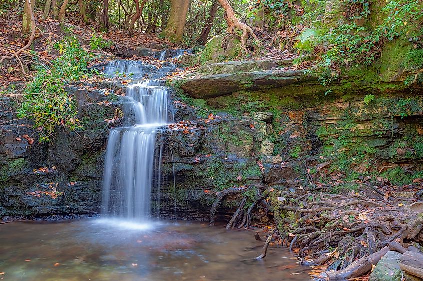 Waterfall in Pine Mountain, Georgia, displaying a natural cascade amidst lush surroundings.