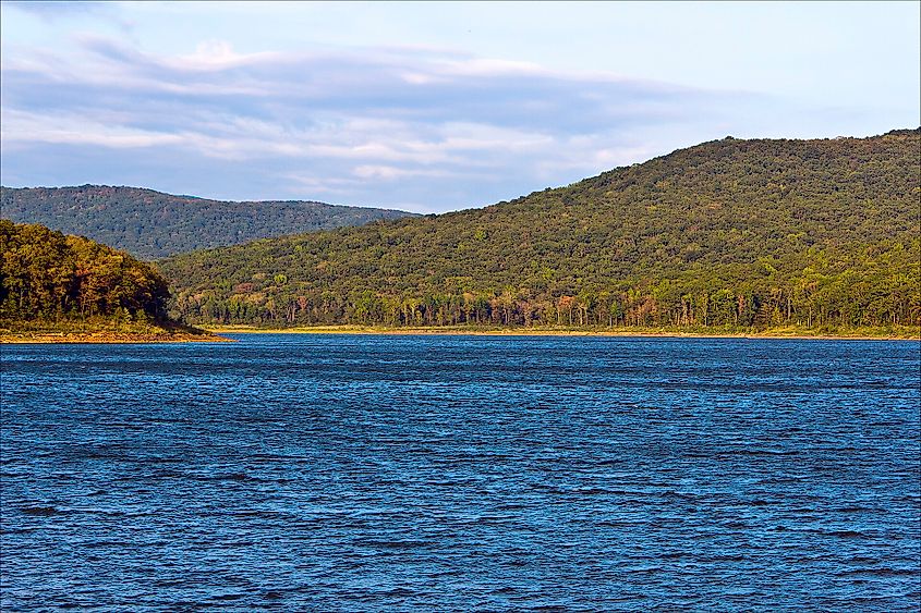 Lake Fort Smith with the Boston Mountains in the background near Mountainburg, Arkansas.