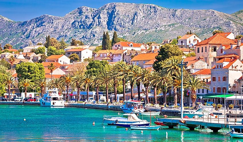 Town of Cavtat colorful Adriatic waterfront view, south Dalmatia, Croatia.