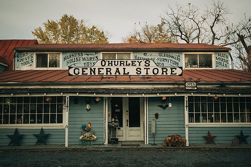 OHurleys General Store vintage sign, Shepherdstown, West Virginia. Image credit: Jonbilous - stock.adobe.com.