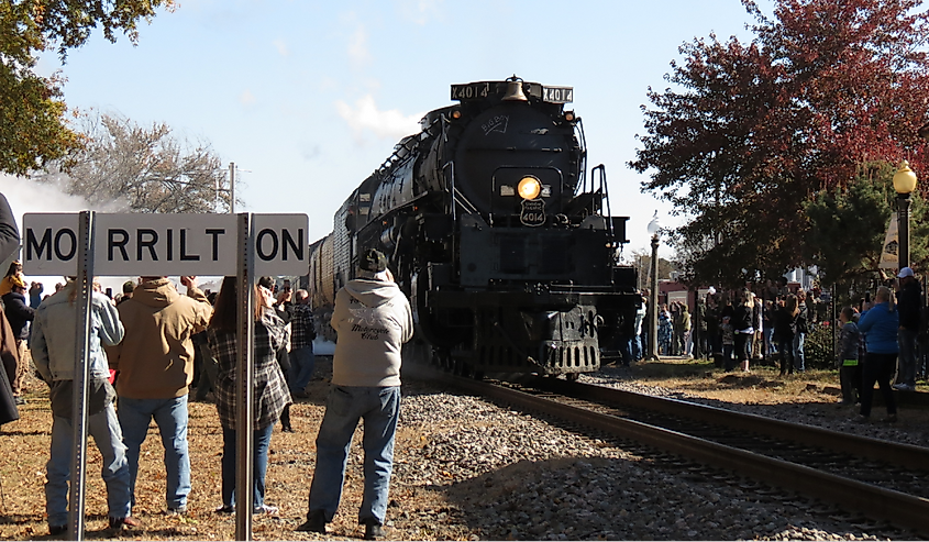 Crowds in Morrilton Arkansas await the arrival of Big Boy 4014 Union Pacific Steam Engine.