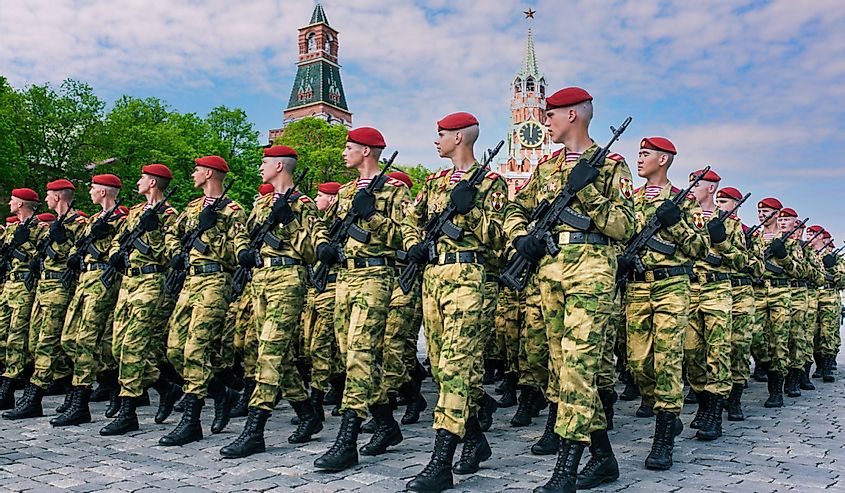 The Russian army in red berets and green uniforms, Moscow, Russia