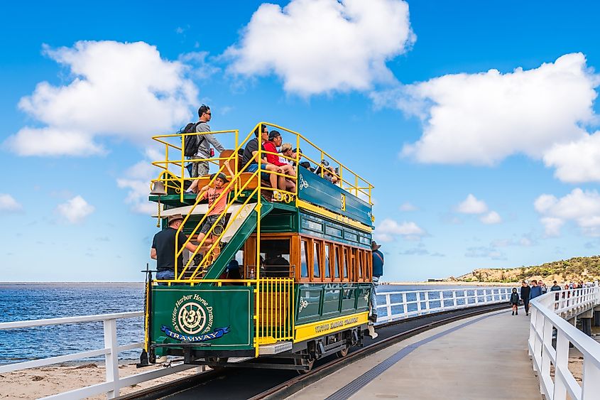 A horse-drawn tram in Victor Harbor, South Australia.