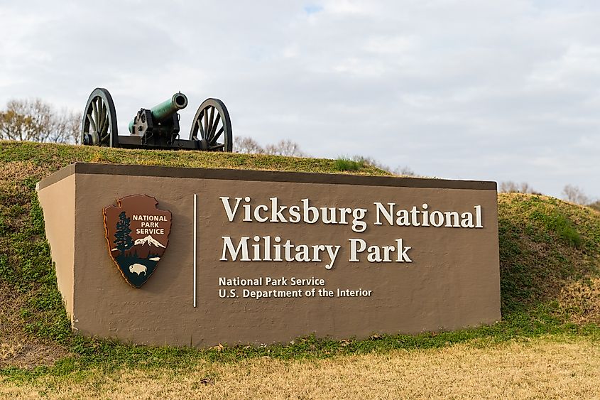 Vicksburg National Military Park Entrance Sign, Mississippi.