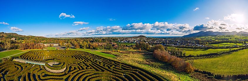Aerial panoramic view of Castlewellan, Northern Ireland