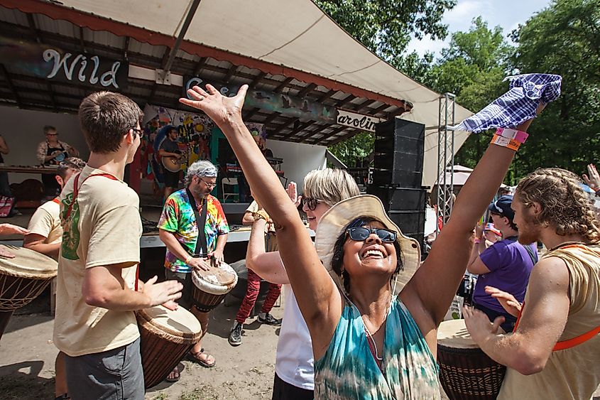 Music and dancing at the Wild Goose Festival in Hot Springs, North Carolina.