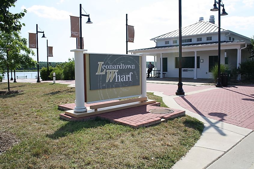 Entrance to the Leonardtown Wharf in Leonardtown, Maryland.