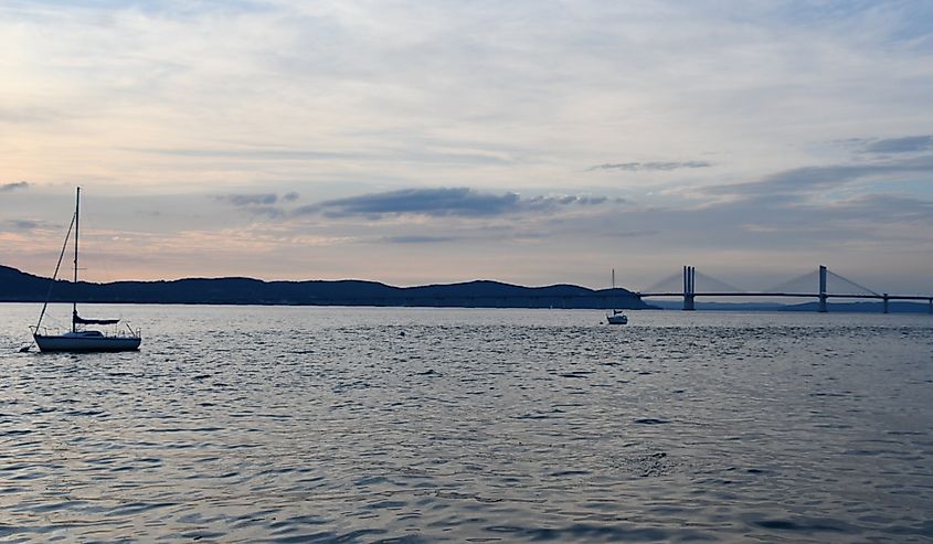 View of Mario Cuomo Bridge in Irvington, New York.