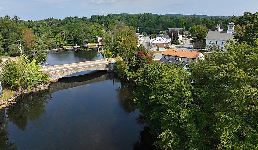 Great Falls on Contoocook River in historic town center of Bennington, New Hampshire 