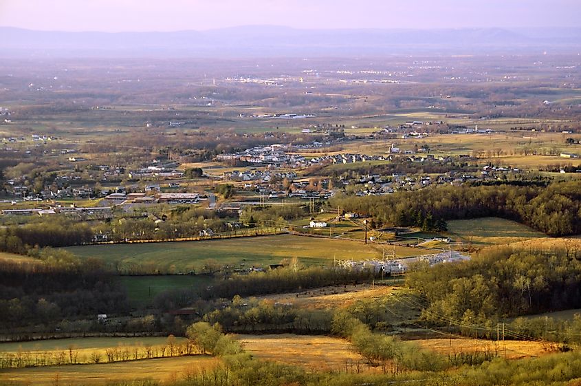 Boonsboro Maryland from South Mountain - warm sunset light