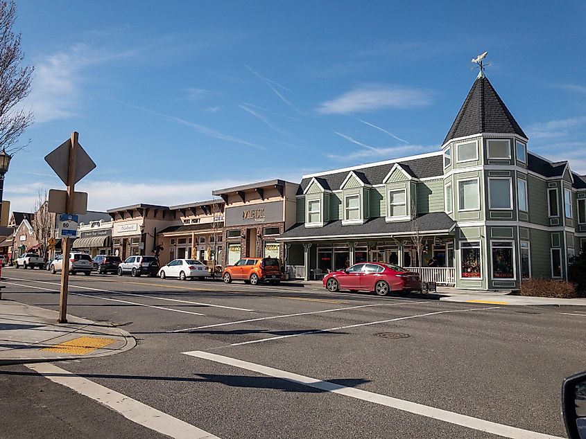  A street in dowtown Troundale in Oregon on a sunny day, via echovisulas / Shutterstock.com