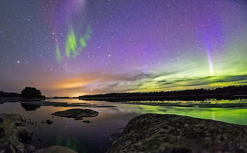 The Northern Lights over the skies of Voyageurs National Park in northern Minnesota 