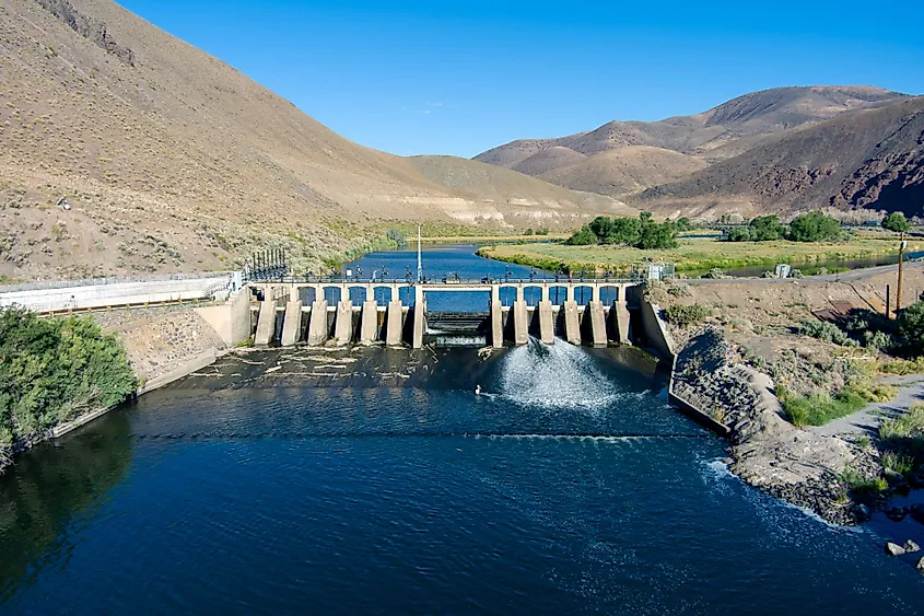 Aerial view of the Derby Dam on the Truckee River east of the Reno Sparks area in Northern Nevada