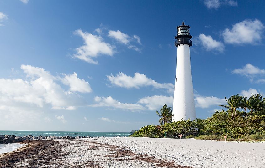 Cape Florida Lighthouse and lantern in Bill Baggs State Park in Key Biscayne, Florida