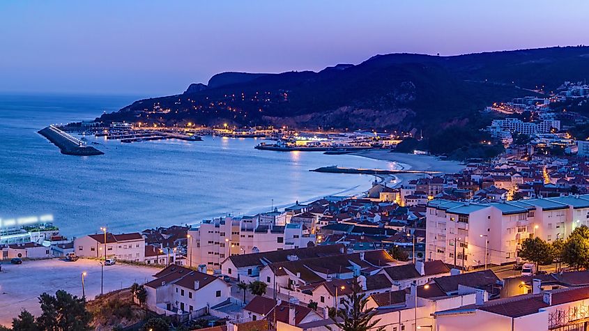 Twilight after sunset in Sesimbra, Portugal.