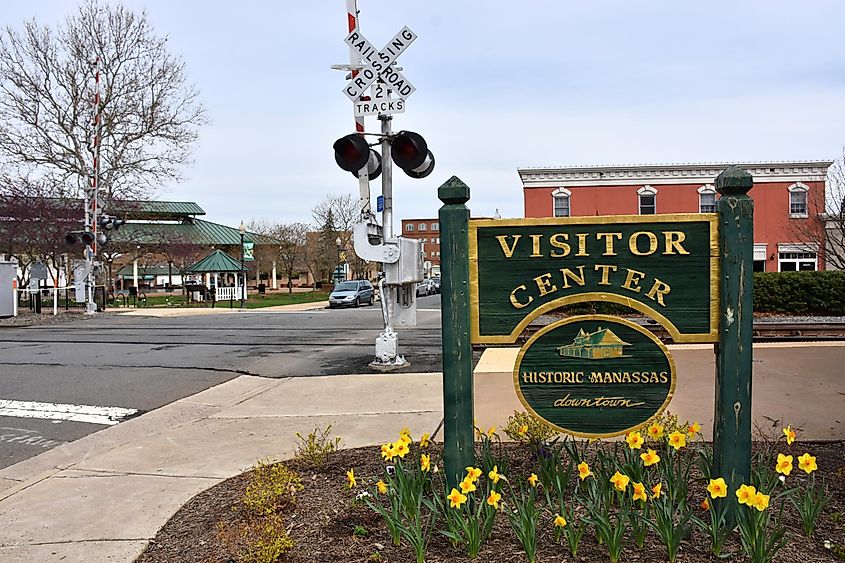 Manassas Visitor Center Sign, Manassas, Virginia, via refrina / Shutterstock.com
