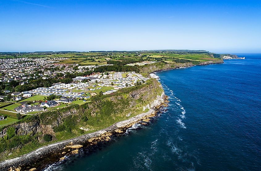 Aerial view of Ballycastle, County Antrim, Northern Ireland.