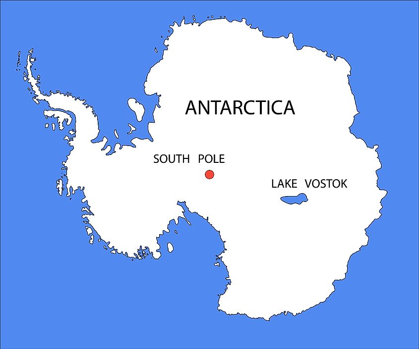 Location of the subglacial Lake Vostok on a schematic map of Antarctica