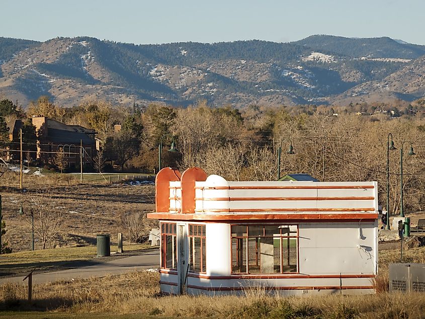 An old gas station at the Lakewood Heritage Center, Colorado