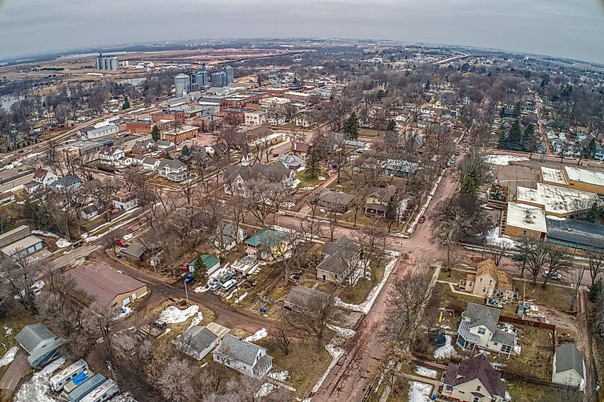 Aerial view of Dell Rapids, South Dakota. 