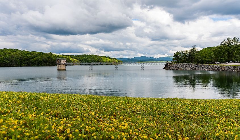 Great view of Blue Ridge Lake, Georgia, Clouds, mountain, lake.