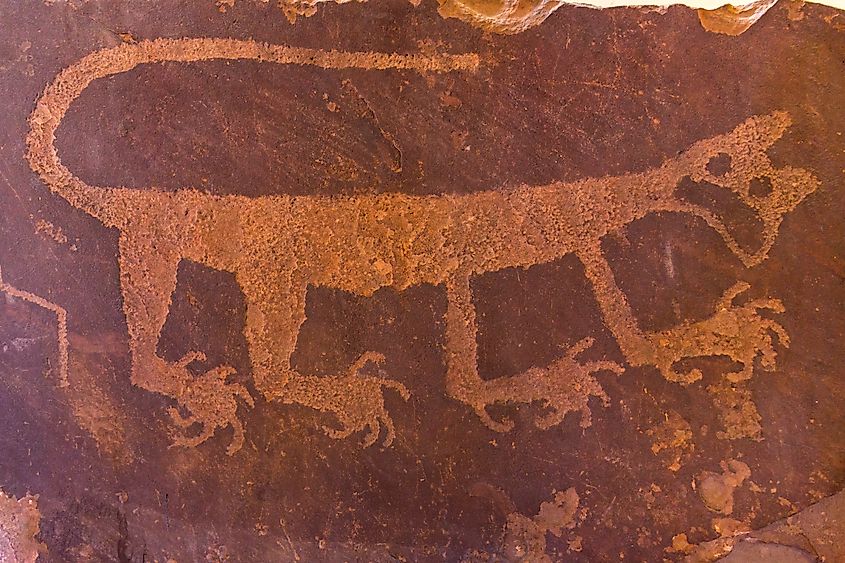 Petroglyphs at the Painted Desert Inn National Historic Landmark of the Petrified Forest National Park in Arizona.