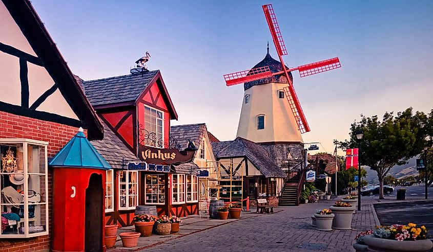 Sunset along the Danish Street, Solvang, California.