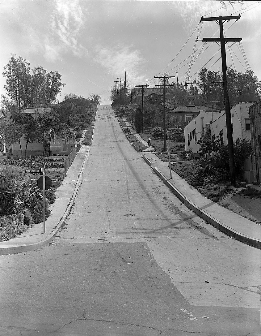 The 2100 block of W Fargo St. It has a 32% grade and dips down from its lofty height. 