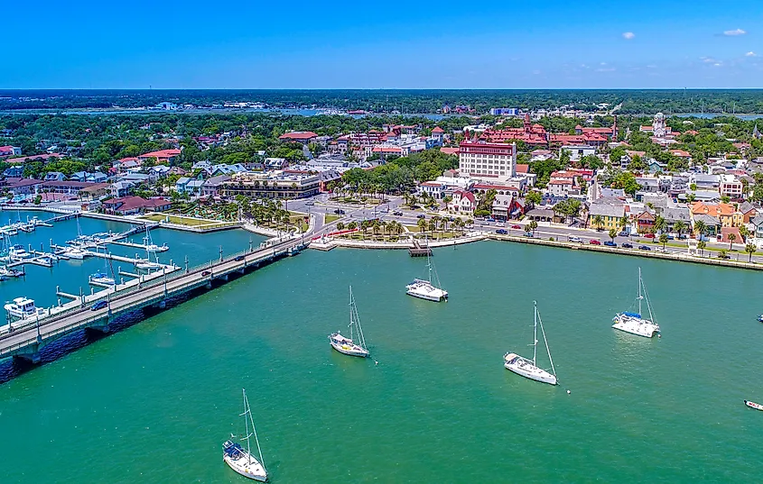 Aerial view of the town of St. Augustine, Florida.