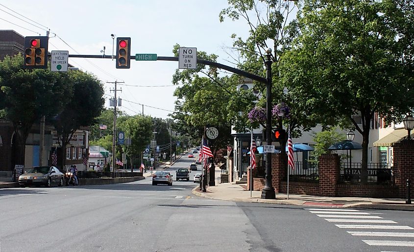A photo of Center Square (the intersection of High and Market streets) in Elizabethtown, Pennsylvania