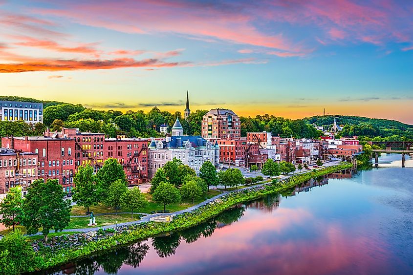 Augusta, Maine, downtown skyline on the Kennebec River. 