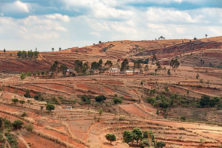 Deforested highland landscape near Mandoto in the Vakinankaratra region of central Madagascar