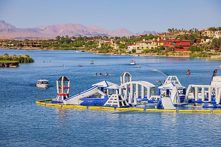 People enjoying water sports in Lake Las Vegas
