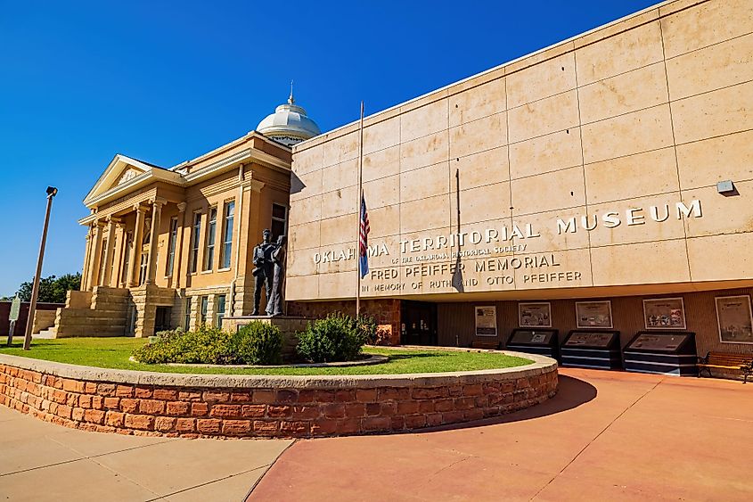 Sunny view of the Oklahoma Territorial Museum in Guthrie, Oklahoma