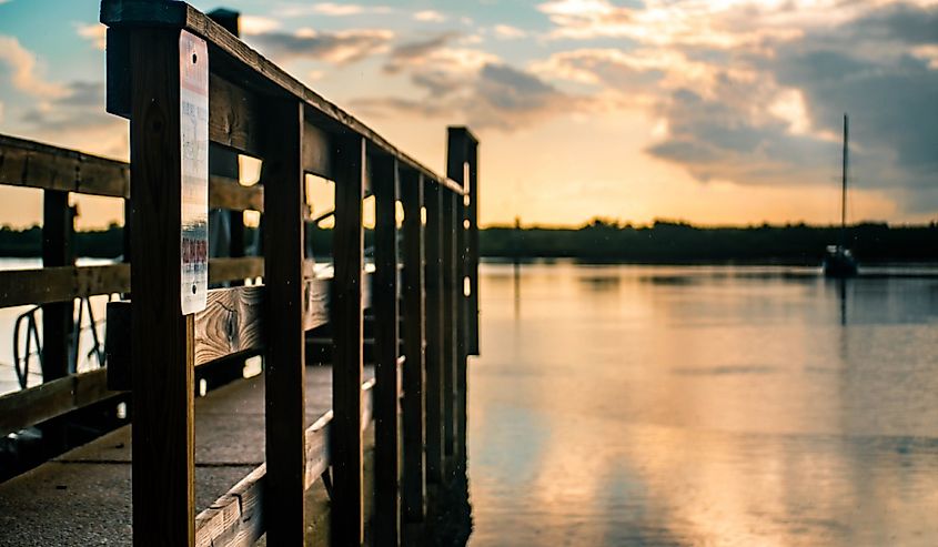 Sunrise over Saint Augustine Lighthouse Pier and intercoastal waterway