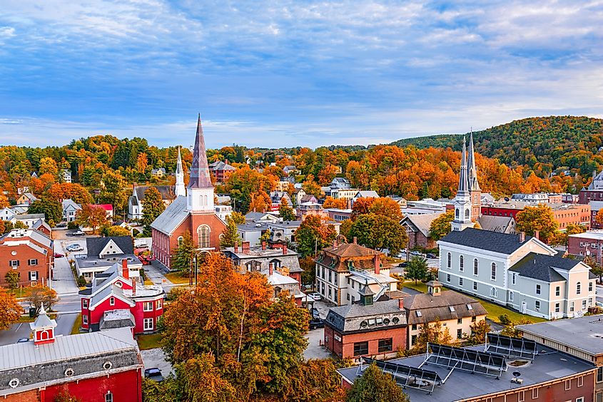 Cityscape of Montpelier, Vermont, in fall.