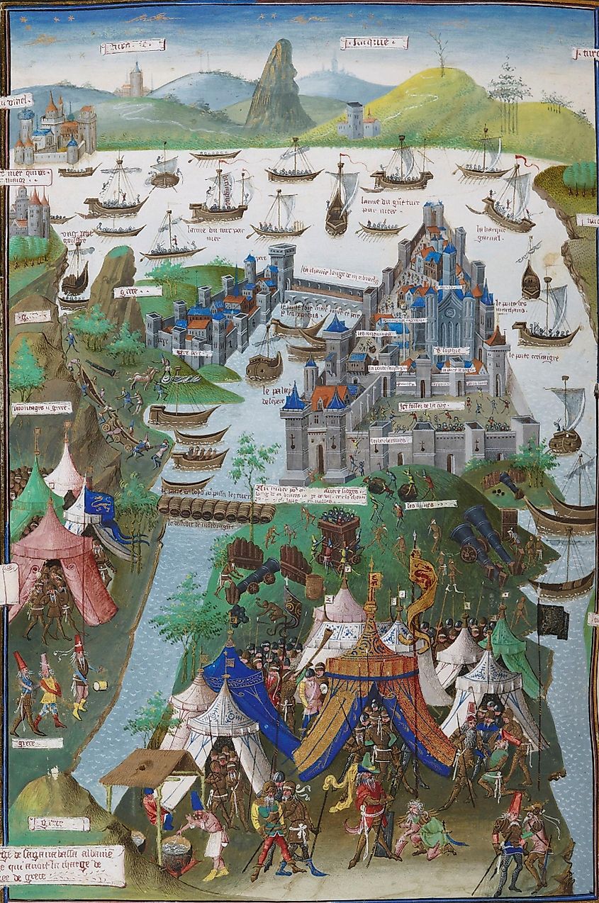 French manuscript illustration of the 1453 Fall of Constantinople at the hands of the Ottoman Empire
