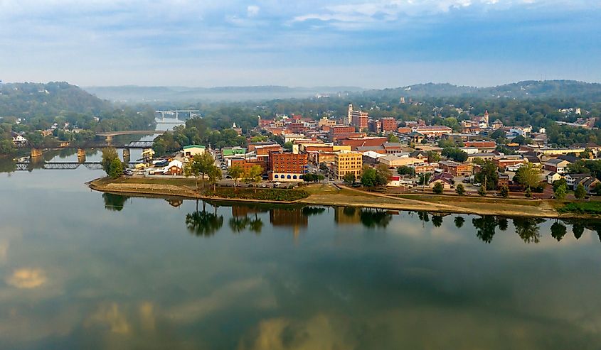 Aerial view of downtown Marietta, Ohio. 