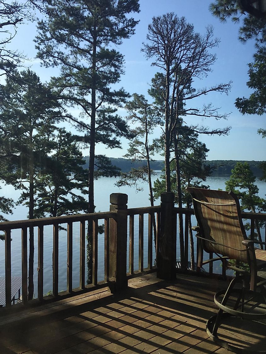 The view from a lake house deck overlooking the Pickwick lake.
