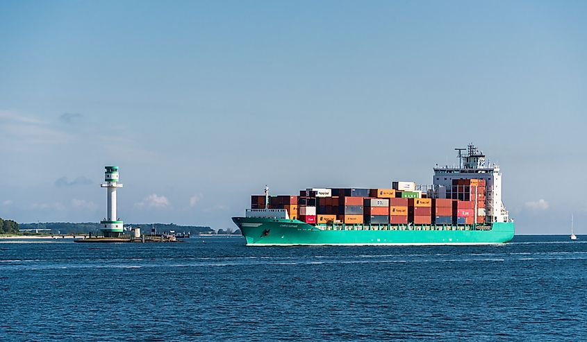 The container freighter Christopher in Kiel Bay towards Kiel Fjord to the Kiel Canal