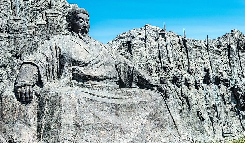 Kublai Khan Statue at Site of Xanadu (World Heritage site). a famous historic site in Zhenglan Banner, Xilin Gol, Inner Mongolia, China.