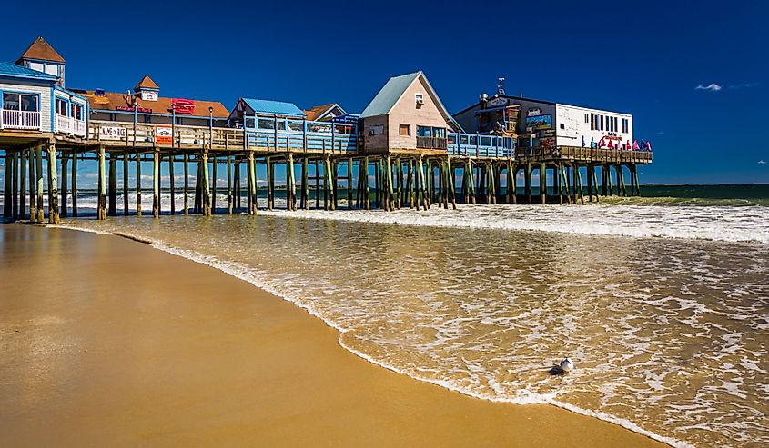 The Atlantic Ocean and pier in Old Orchard Beach, Maine.