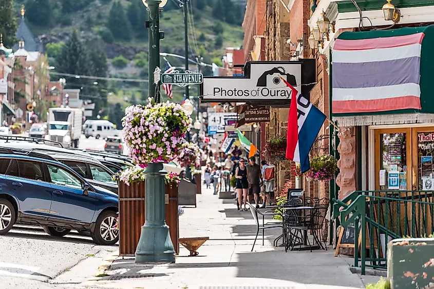 Thriving local businesses in downtown Ouray, Colorado.