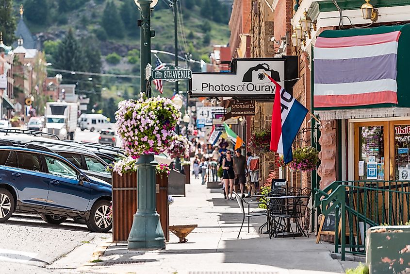 Thriving local businesses in downtown Ouray, Colorado.
