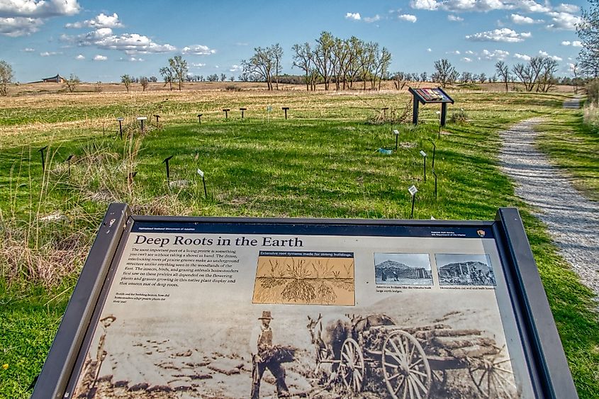 The Homestead National Monument in Nebraska preserves old frontier buildings