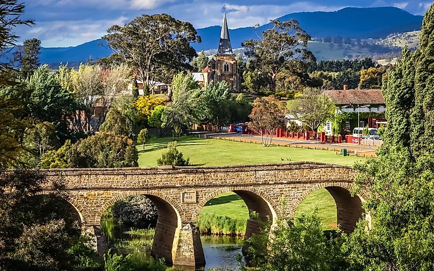 Bridge and townscape of Richmond in Tasmania, Australia.