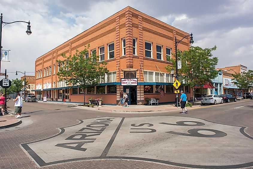 Winslow, Arizona gained prominence from the Eagle's song, "Take it Easy," which includes lyrics about standing on the corner in Winslow, AZ. Winslow is on Route 66, via Michael Gordon / Shutterstock.com